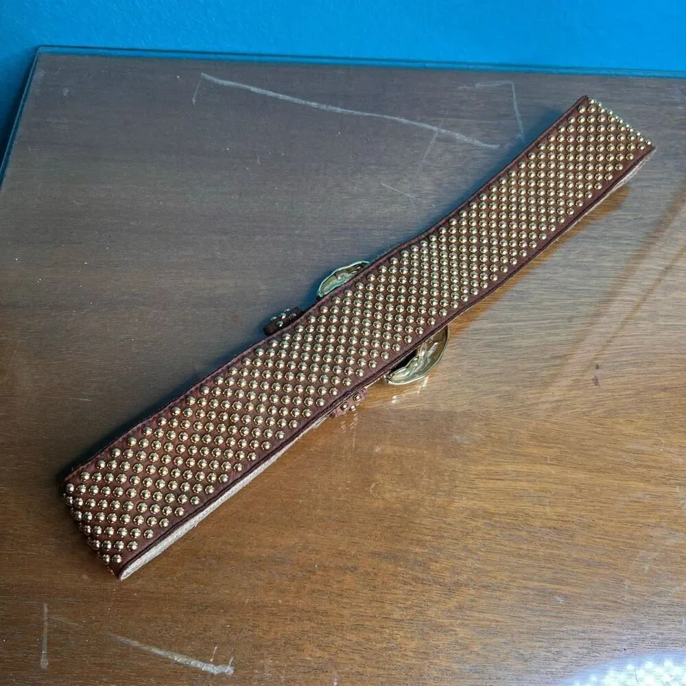 Vtg Gold Studded Leather Belt medium to large Womens Sand Castle New York chunk
